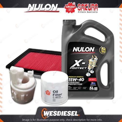 Oil Air Fuel Filter + 5L PRO15W40 Service Kit for Nissan Pulsar N16 Ti 4cyl 1.8L